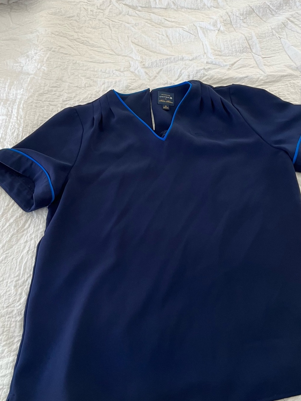 Brooks Brothers Navy Blue Short Sleeve Blouse with Bright Blue Trim